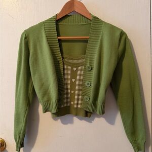 Cropped Green Cardigan and Tank Set